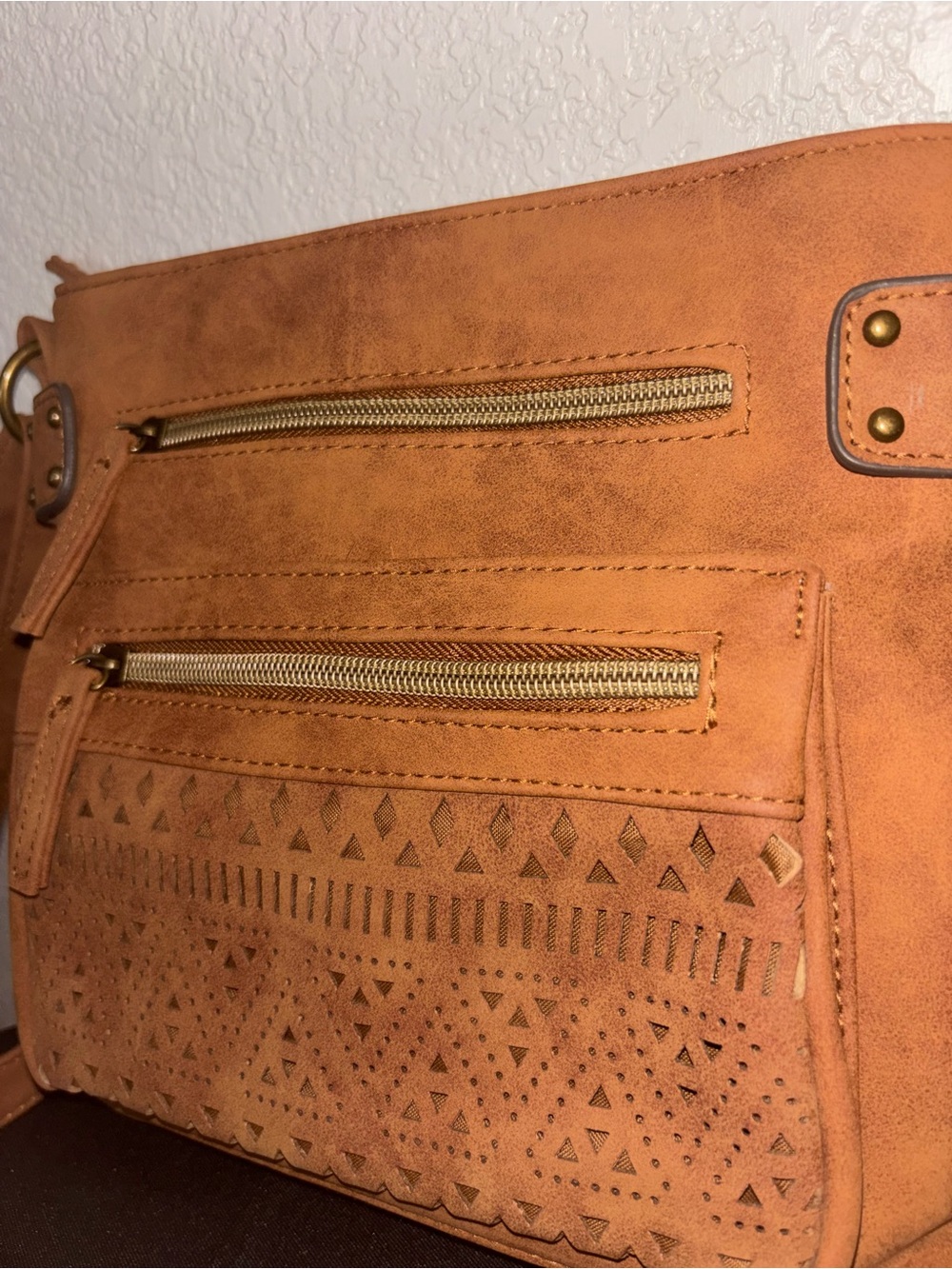 Claire's Tan Laser-Cut Suede Shoulder Bag
